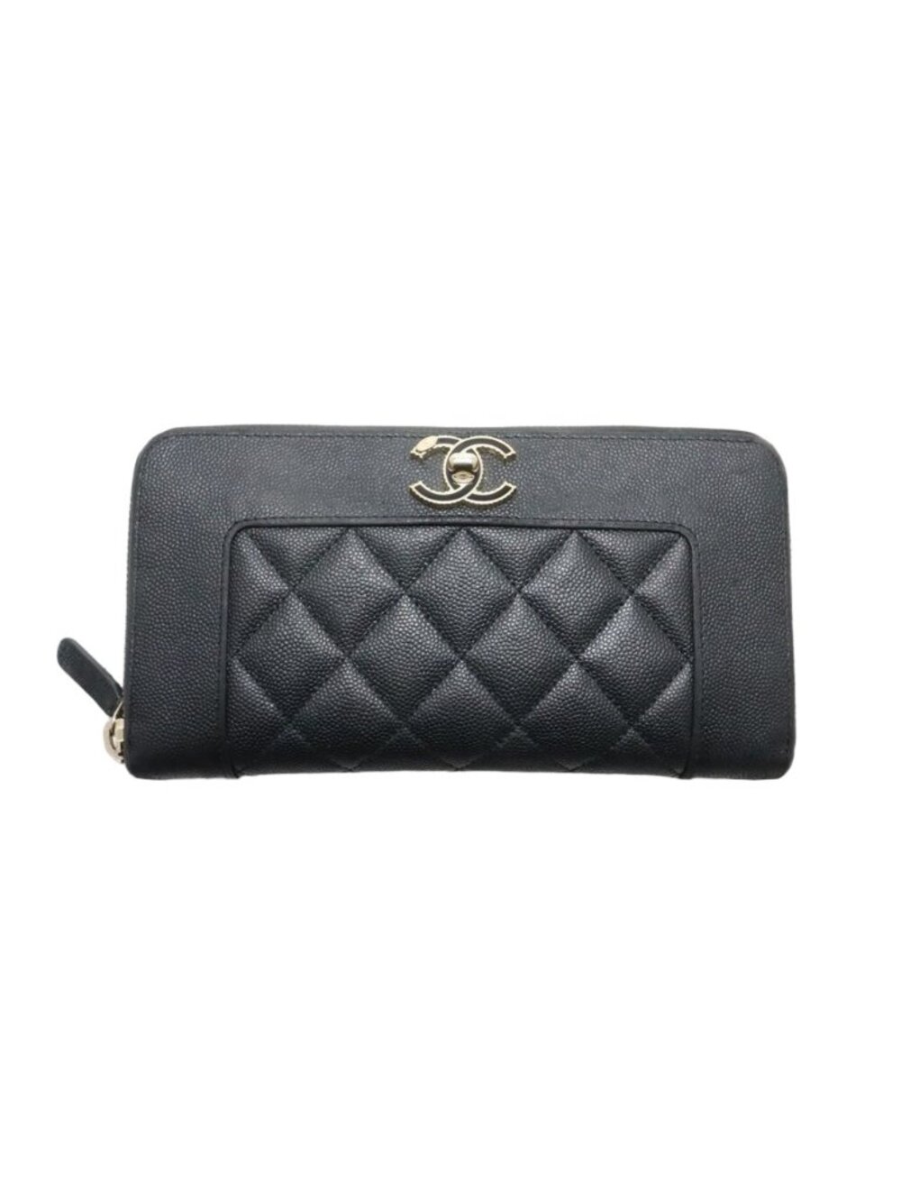 Chanel Quilted Boy Caviar Leather Zip Around Wallet